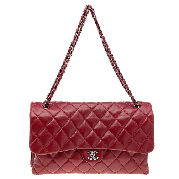 Chanel Red Lambskin Triple Accordion Flap Bag