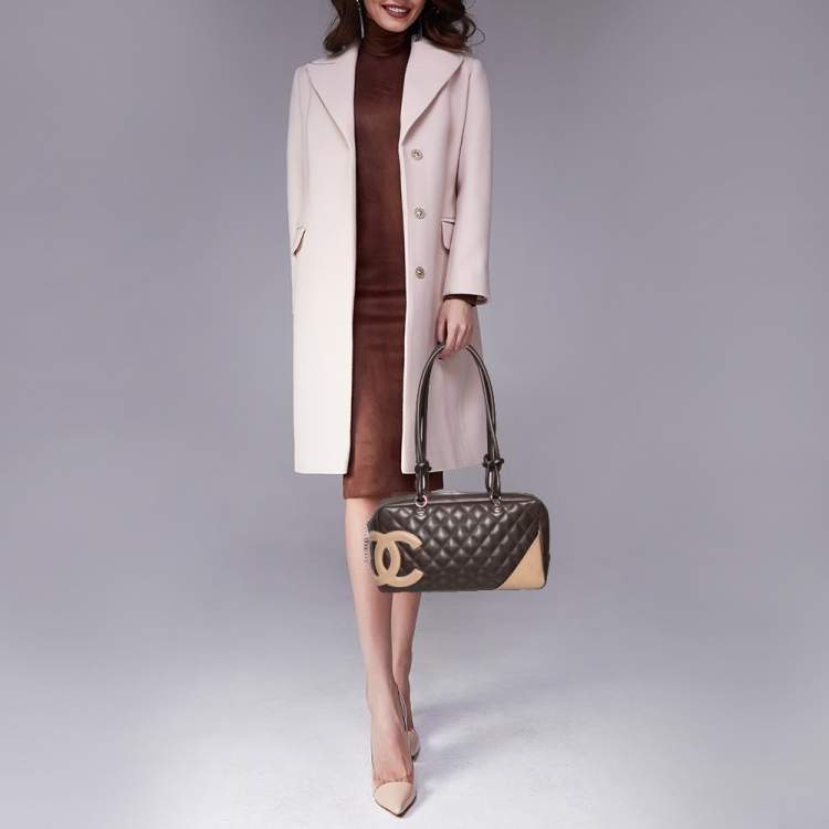 Pre Owned Chanel Brown/Beige Quilted Leather Cambon Ligne Bowler Bag