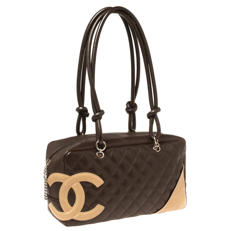 Pre Owned Chanel Brown/Beige Quilted Leather Cambon Ligne Bowler Bag