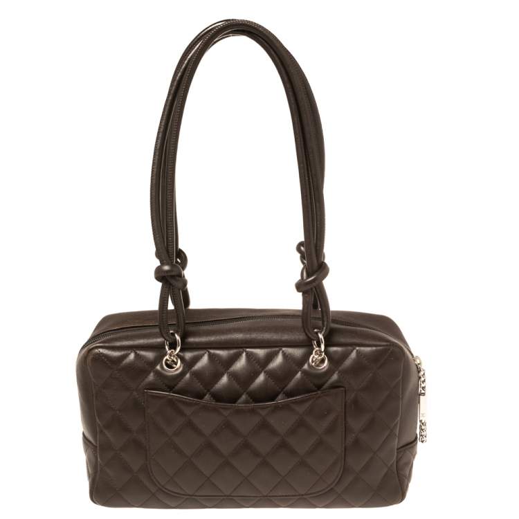 Pre Owned Chanel Brown/Beige Quilted Leather Cambon Ligne Bowler Bag