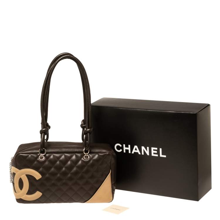 Pre Owned Chanel Brown/Beige Quilted Leather Cambon Ligne Bowler Bag
