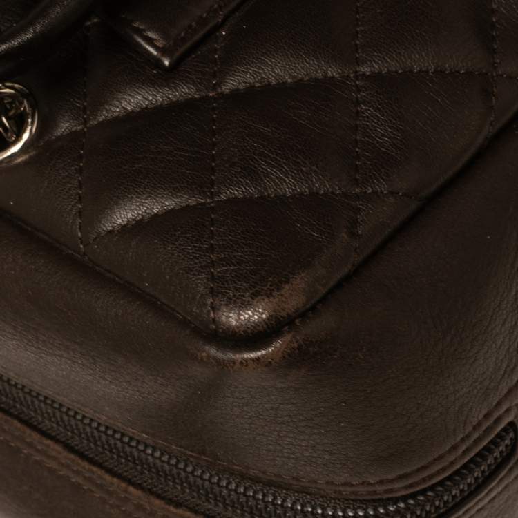 Pre Owned Chanel Brown/Beige Quilted Leather Cambon Ligne Bowler Bag