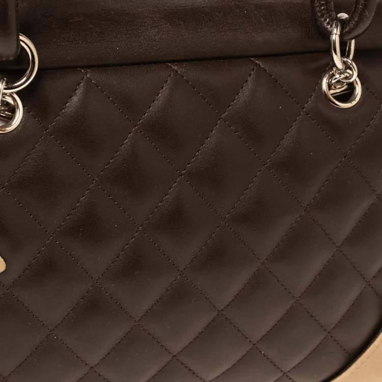 Pre Owned Chanel Brown/Beige Quilted Leather Cambon Ligne Bowler Bag