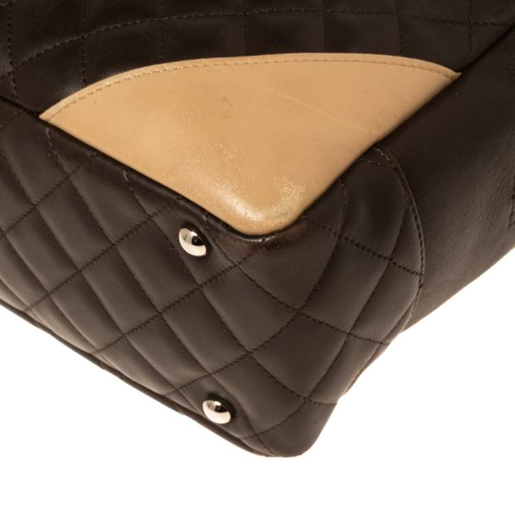 Pre Owned Chanel Brown/Beige Quilted Leather Cambon Ligne Bowler Bag