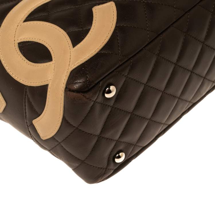 Pre Owned Chanel Brown/Beige Quilted Leather Cambon Ligne Bowler Bag