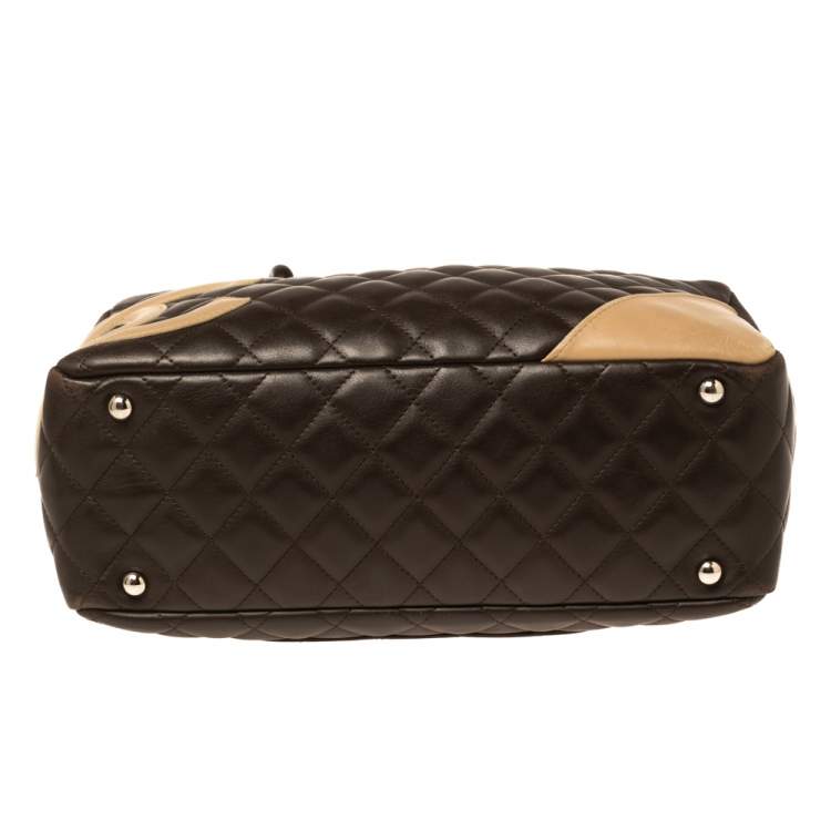 Pre Owned Chanel Brown/Beige Quilted Leather Cambon Ligne Bowler Bag