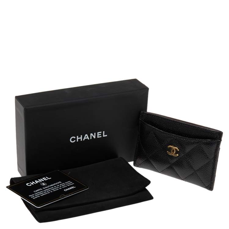 Pre Owned Chanel Black Quilted Caviar Leather Classic Card Holder