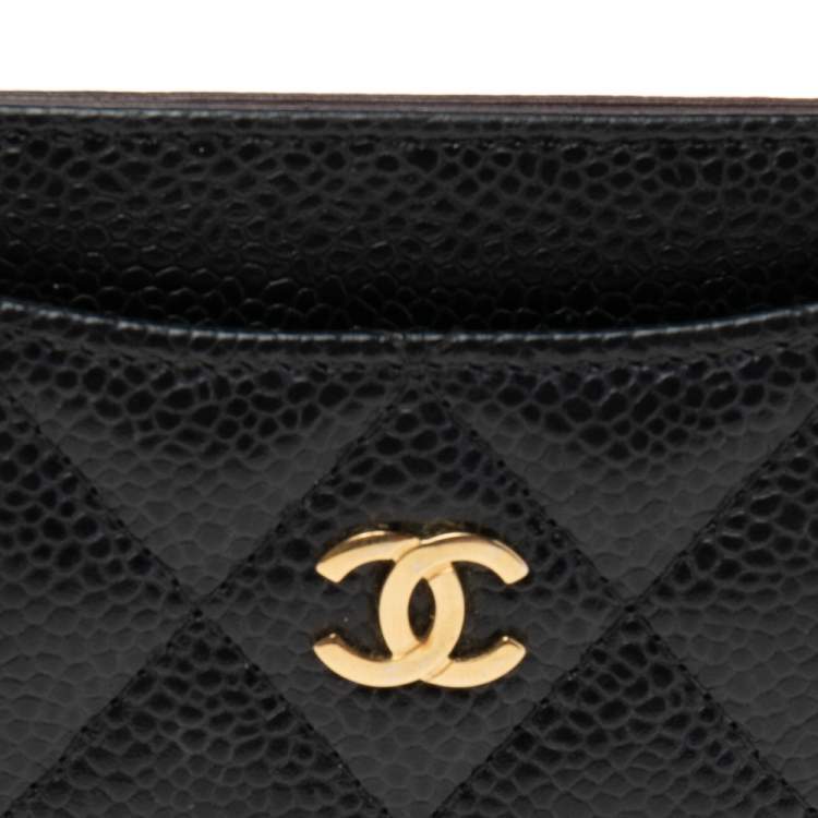 Pre Owned Chanel Black Quilted Caviar Leather Classic Card Holder