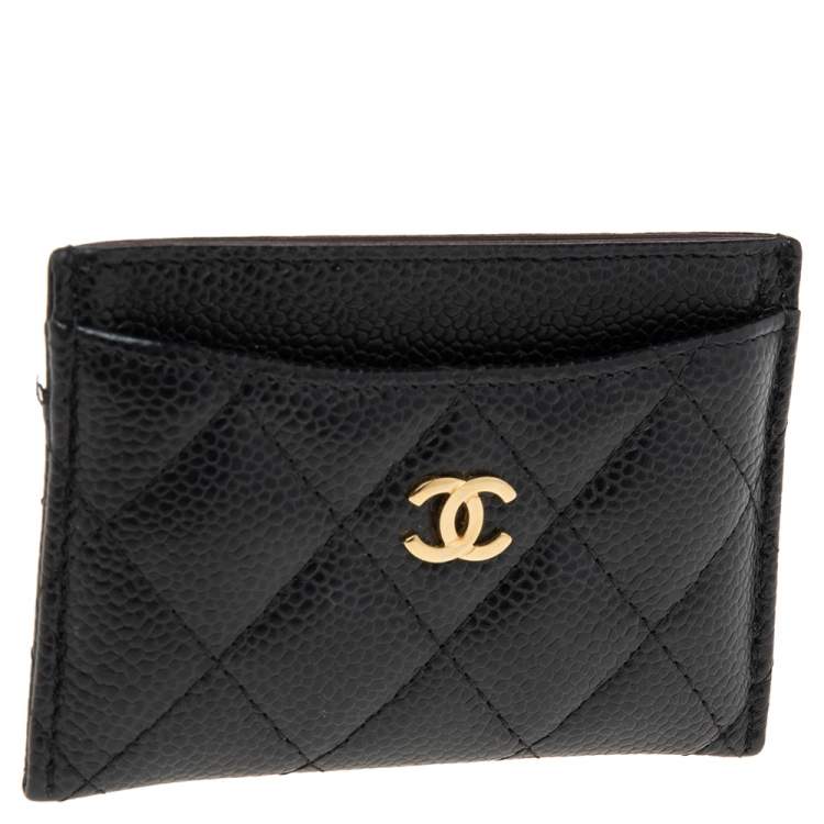 Pre Owned Chanel Black Quilted Caviar Leather Classic Card Holder