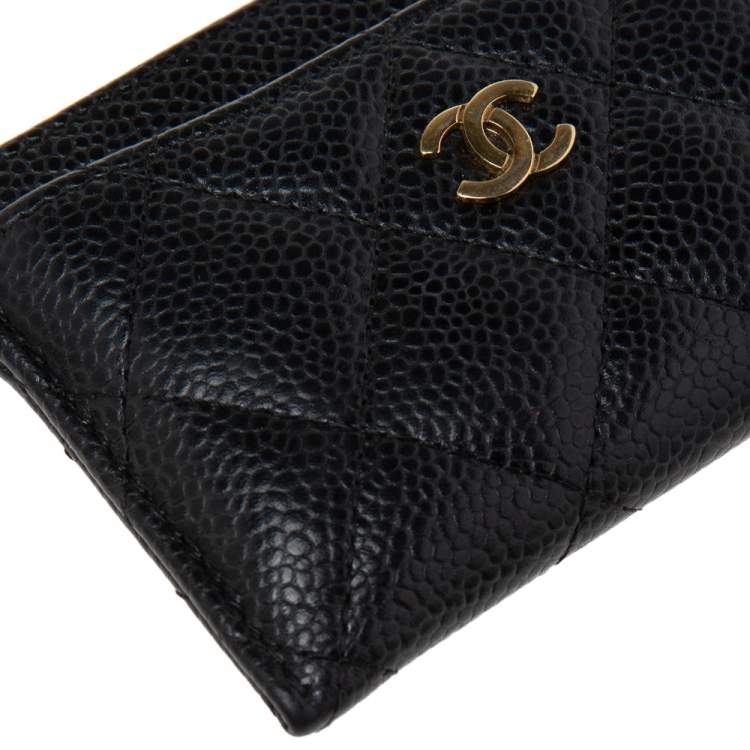 Pre Owned Chanel Black Quilted Caviar Leather Classic Card Holder