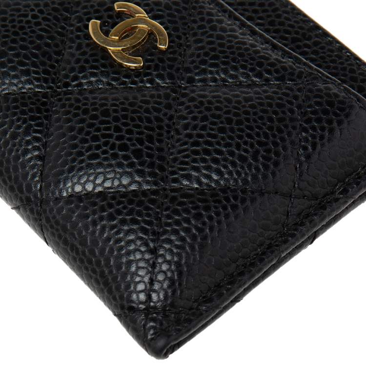 Pre Owned Chanel Black Quilted Caviar Leather Classic Card Holder