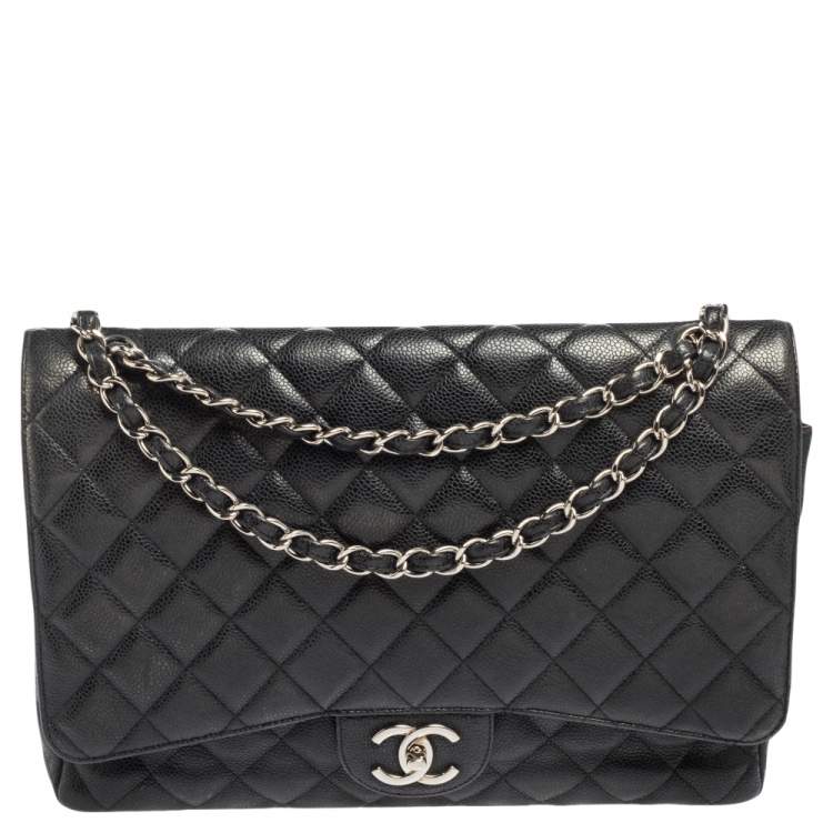 Chanel Black Quilted Caviar Leather Maxi Classic Double Flap Bag Chanel