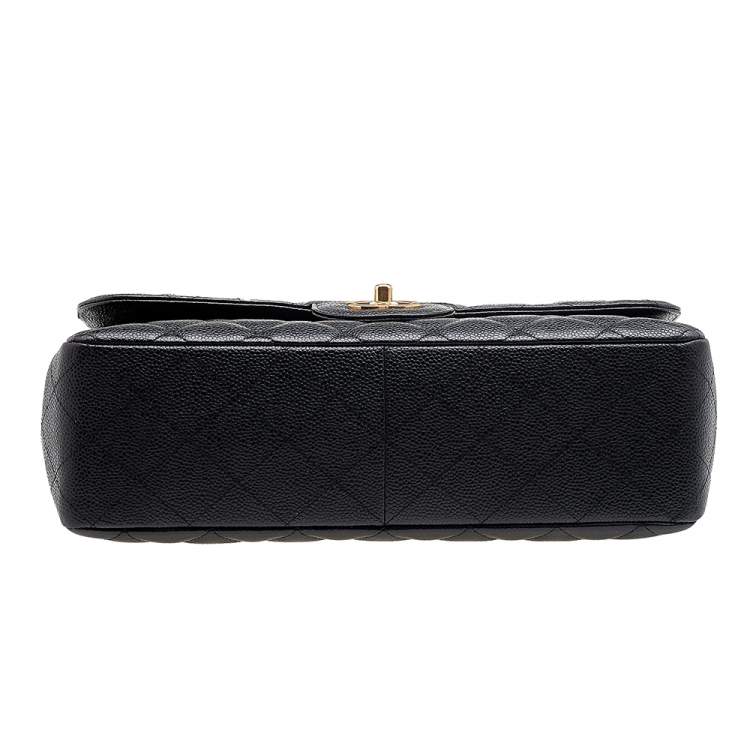 Pre Owned Chanel Black Quilted Caviar Leather Jumbo Classic Single Flap Bag