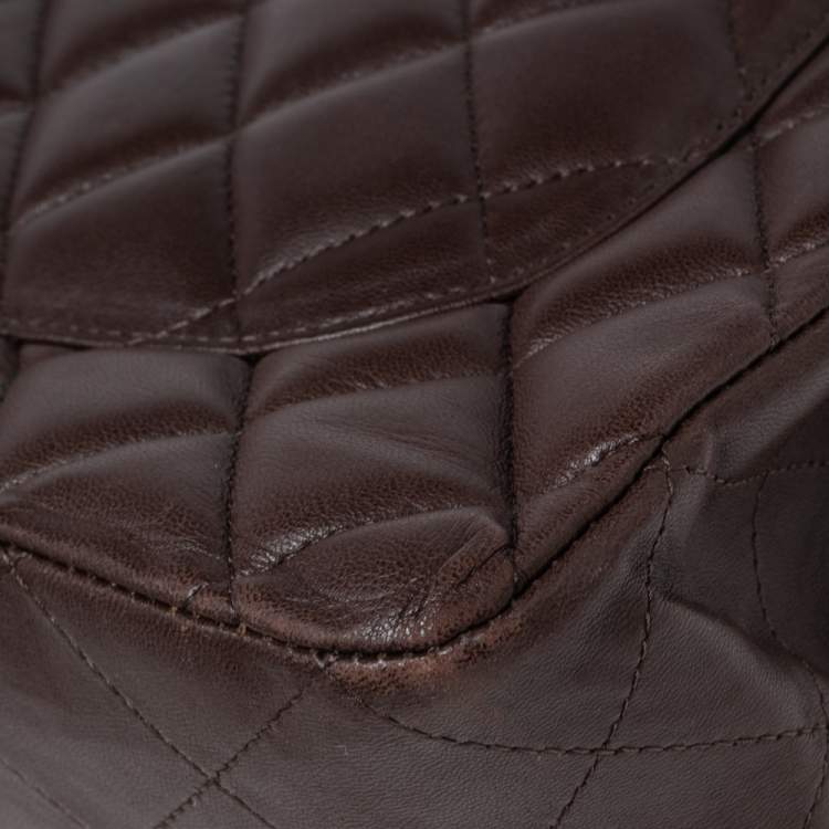 Pre Owned Chanel Chocolate Brown Quilted Leather Jumbo Classic Single Flap Bag