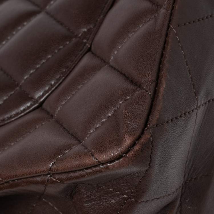 Pre Owned Chanel Chocolate Brown Quilted Leather Jumbo Classic Single Flap Bag