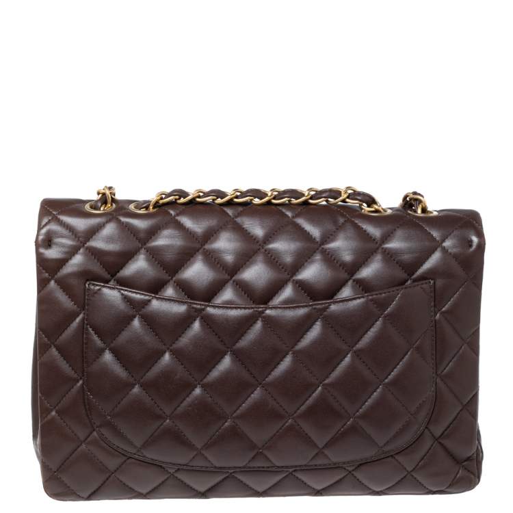 Pre Owned Chanel Chocolate Brown Quilted Leather Jumbo Classic Single Flap Bag