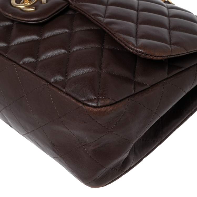 Pre Owned Chanel Chocolate Brown Quilted Leather Jumbo Classic Single Flap Bag