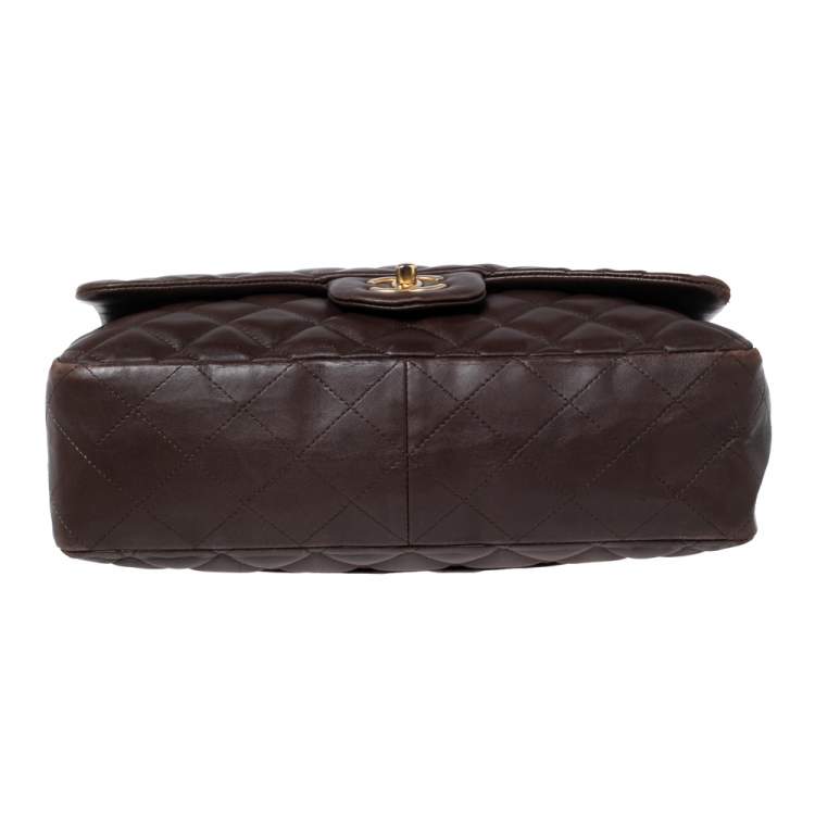 Pre Owned Chanel Chocolate Brown Quilted Leather Jumbo Classic Single Flap Bag