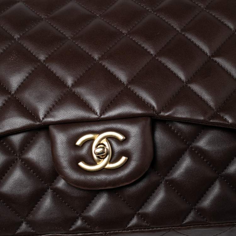 Pre Owned Chanel Chocolate Brown Quilted Leather Jumbo Classic Single Flap Bag
