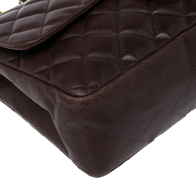 Pre Owned Chanel Chocolate Brown Quilted Leather Jumbo Classic Single Flap Bag