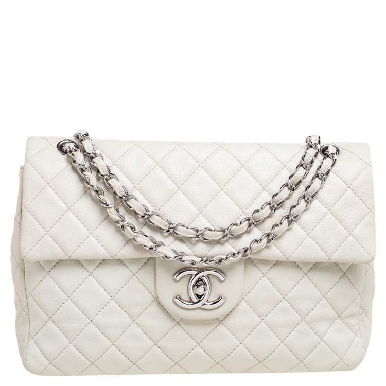 Chanel Off White Quilted Caviar Leather Maxi Classic Single Flap Bag Chanel  | The Luxury Closet