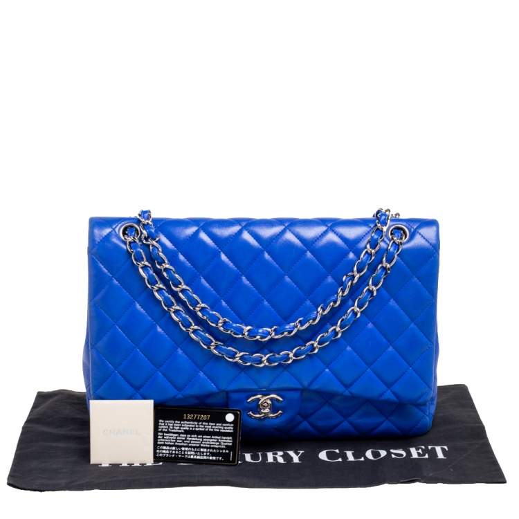 Pre Owned Chanel Royal Blue Quilted Leather Maxi Classic Single Flap Bag