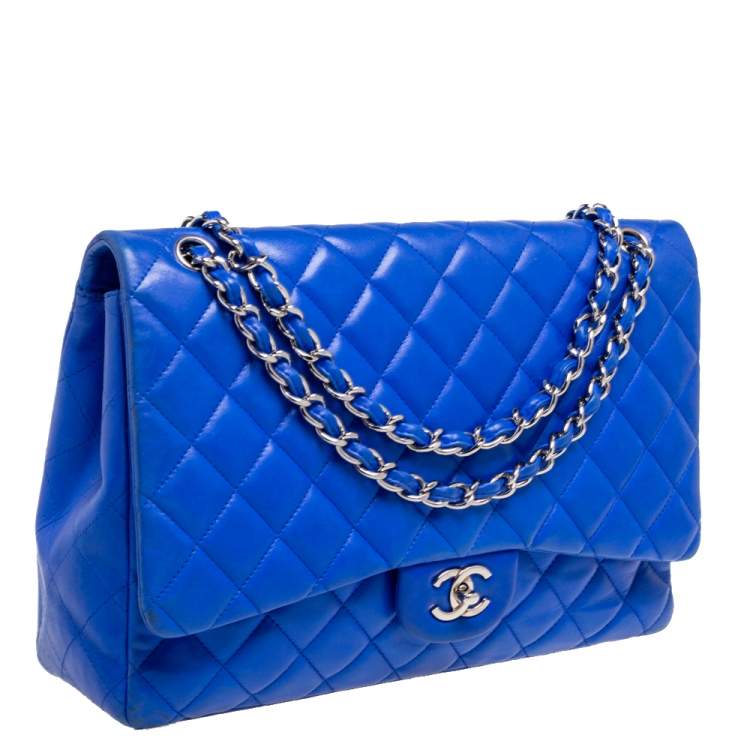 Pre Owned Chanel Royal Blue Quilted Leather Maxi Classic Single Flap Bag