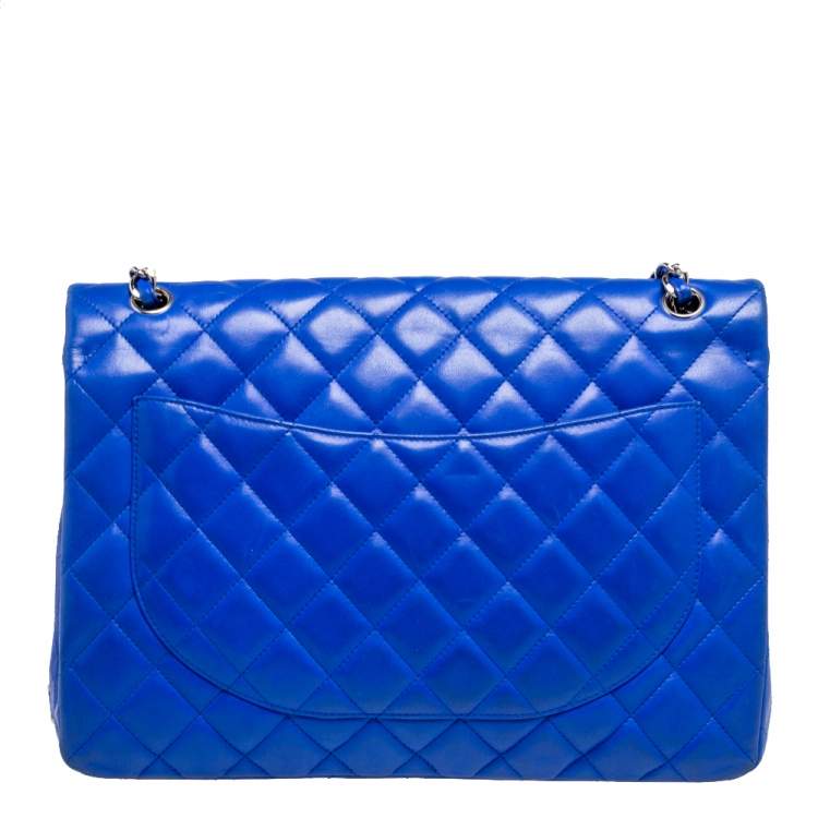Pre Owned Chanel Royal Blue Quilted Leather Maxi Classic Single Flap Bag
