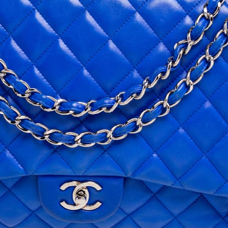 Pre Owned Chanel Royal Blue Quilted Leather Maxi Classic Single Flap Bag
