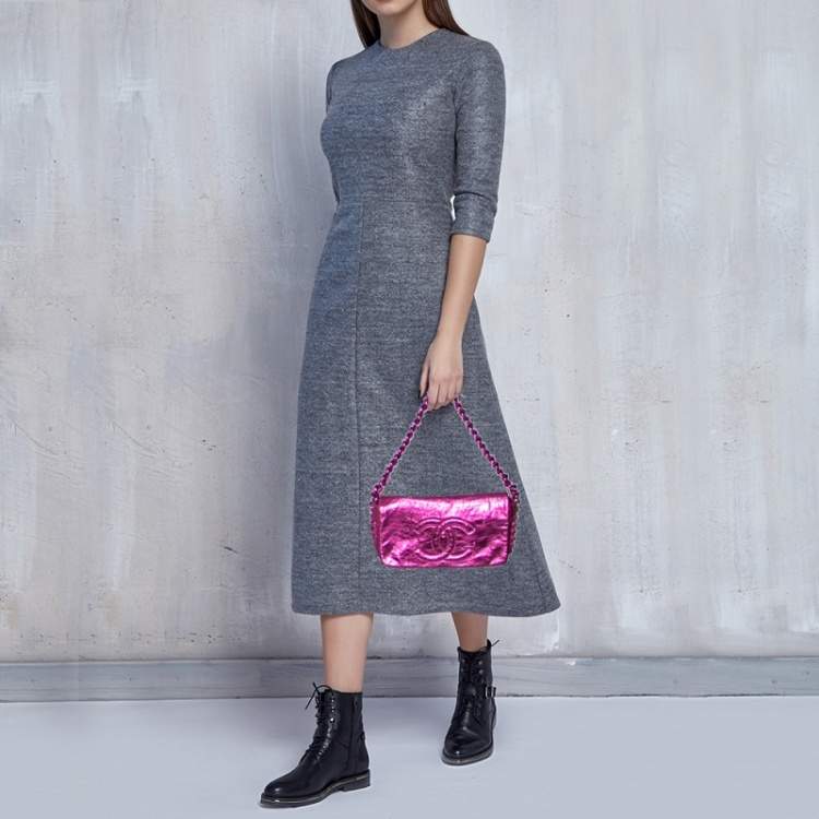 Chanel Metallic Pink Leather Modern Chain Flap Shoulder Bag Chanel