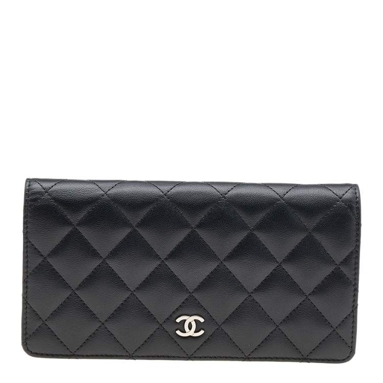Pre Owned Chanel Black Quilted Leather Yen Continental Wallet