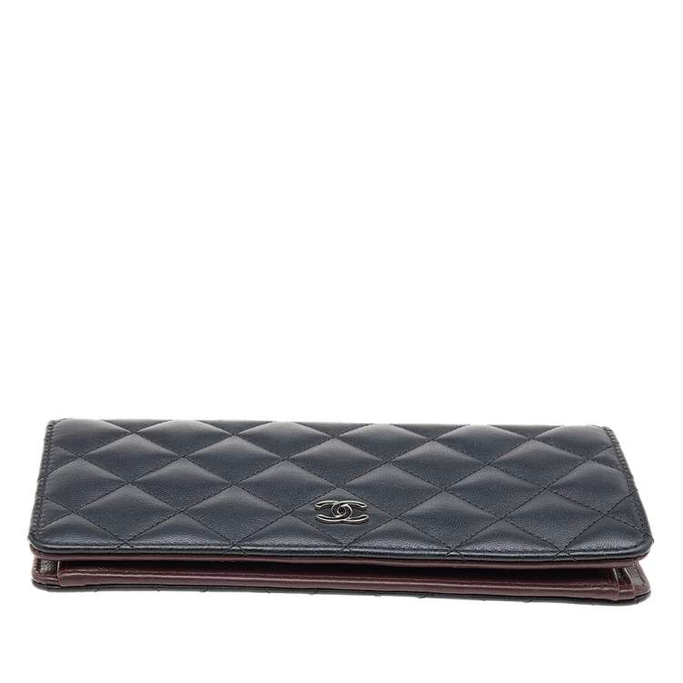 Pre Owned Chanel Black Quilted Leather Yen Continental Wallet
