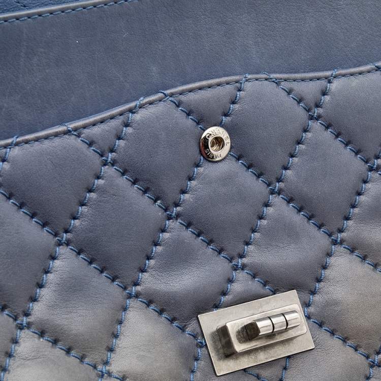 Pre Owned Chanel Blue Quilted Leather Wild Stitch Reissue 2.55 Classic 227 Double Flap Bag