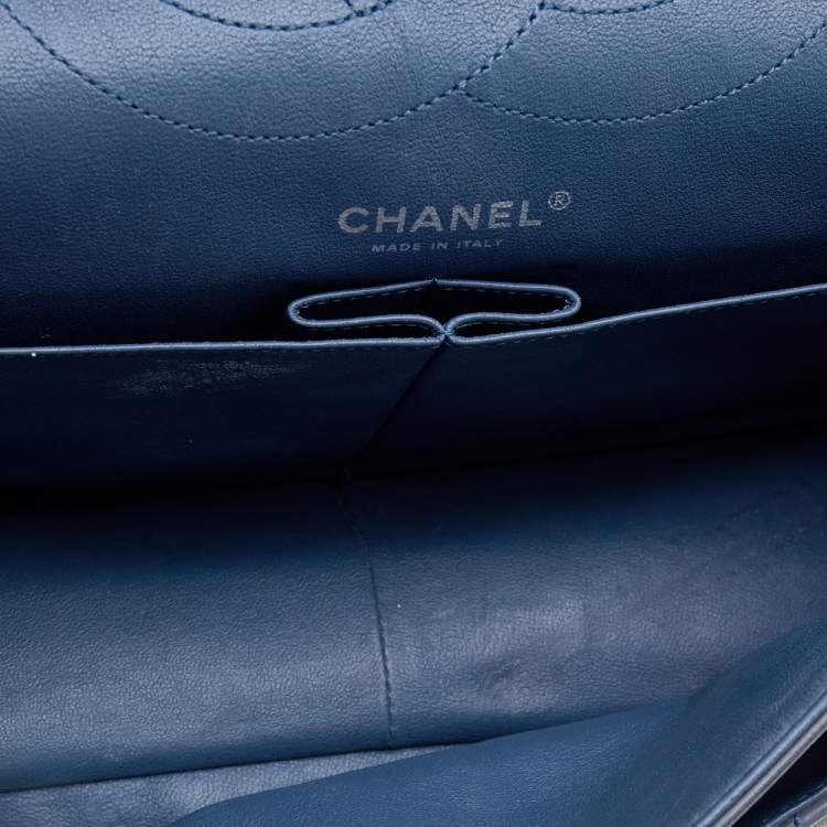 Pre Owned Chanel Blue Quilted Leather Wild Stitch Reissue 2.55 Classic 227 Double Flap Bag