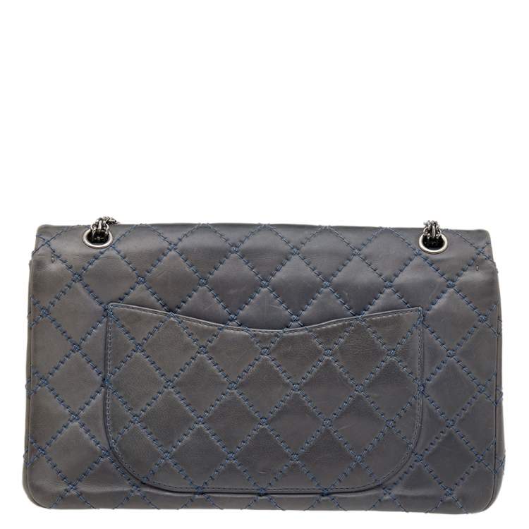 Pre Owned Chanel Blue Quilted Leather Wild Stitch Reissue 2.55 Classic 227 Double Flap Bag