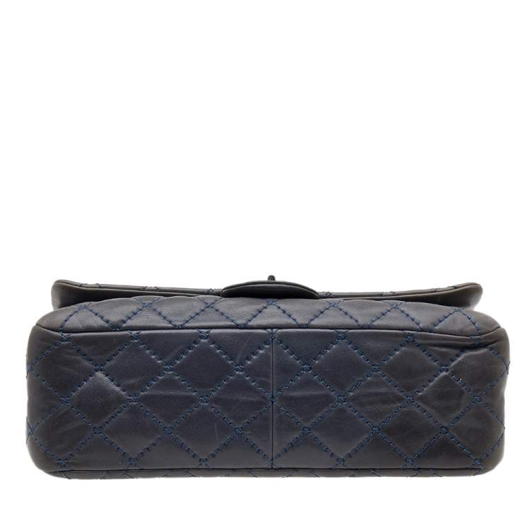 Pre Owned Chanel Blue Quilted Leather Wild Stitch Reissue 2.55 Classic 227 Double Flap Bag
