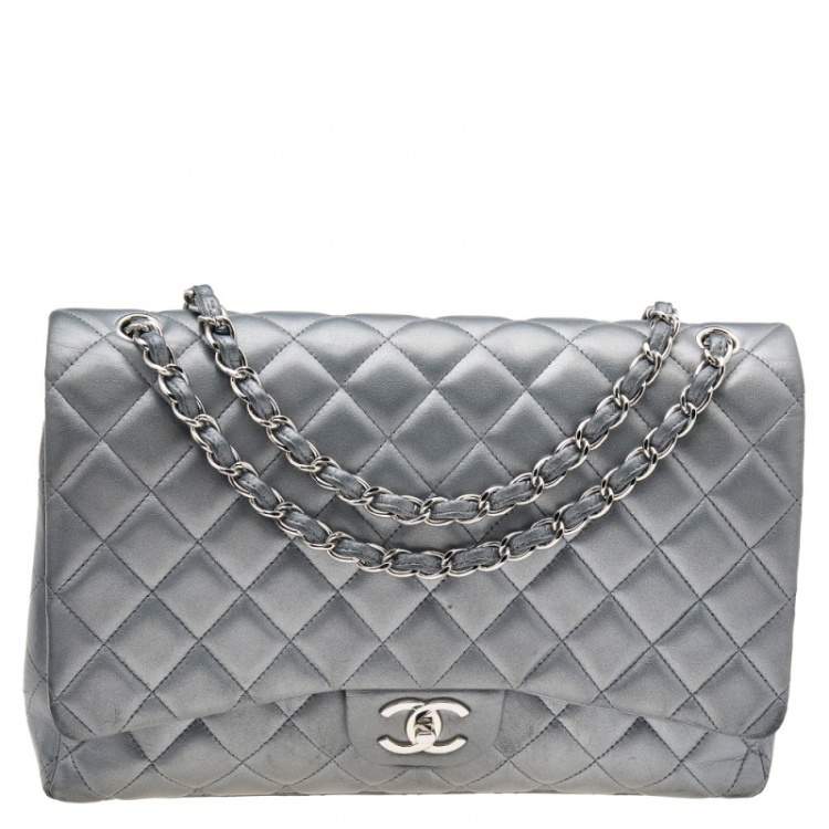 Grey Chanel Classic Flap Bag with Silver Hardware x Chanel Sneakers