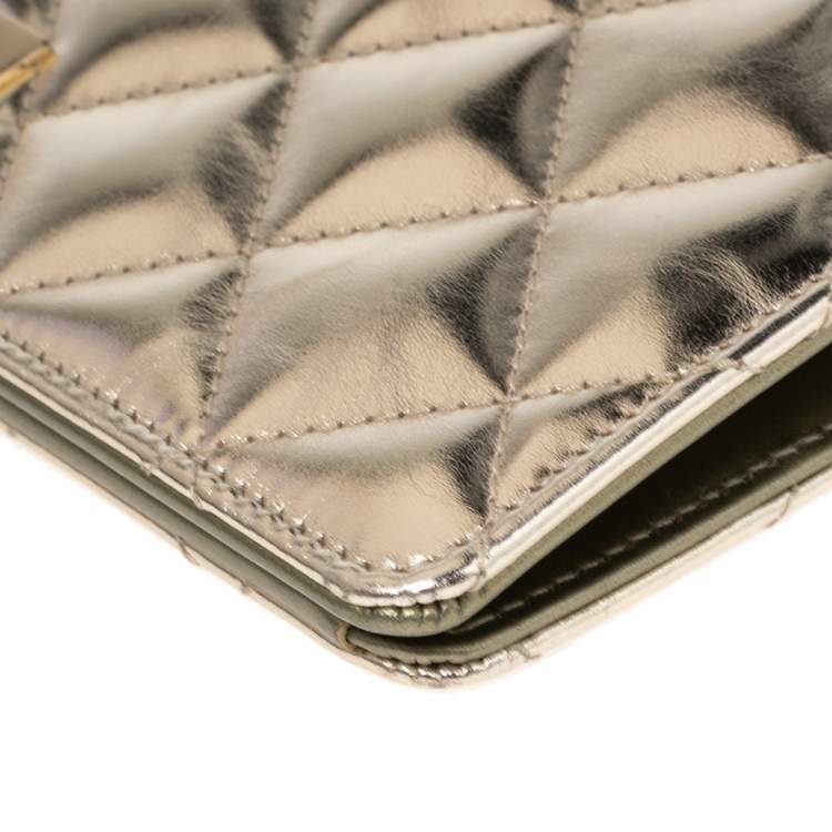 Pre Owned Chanel Pale Gold Quilted Leather L Yen Wallet