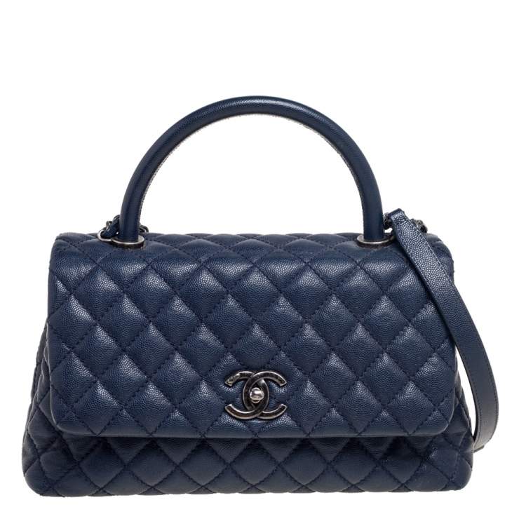 Chanel Navy Blue Quilted Caviar Leather Medium Coco Flap Top Handle Bag  Chanel