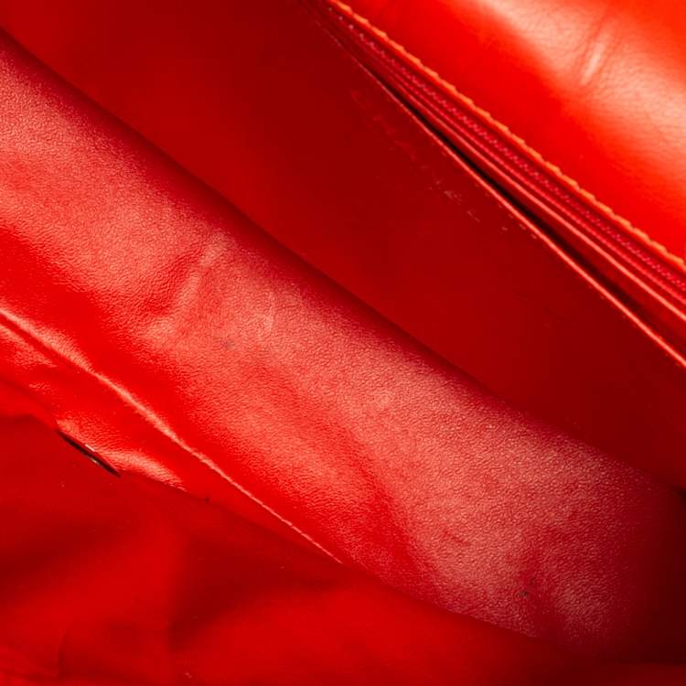 Pre Owned Chanel Orange Chevron Patent Leather Jumbo Classic Single Flap Bag