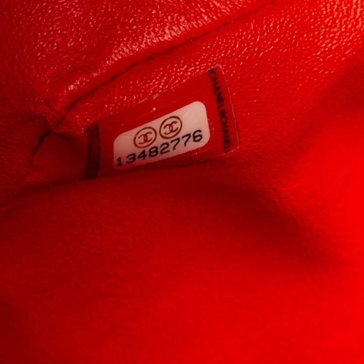 Pre Owned Chanel Orange Chevron Patent Leather Jumbo Classic Single Flap Bag