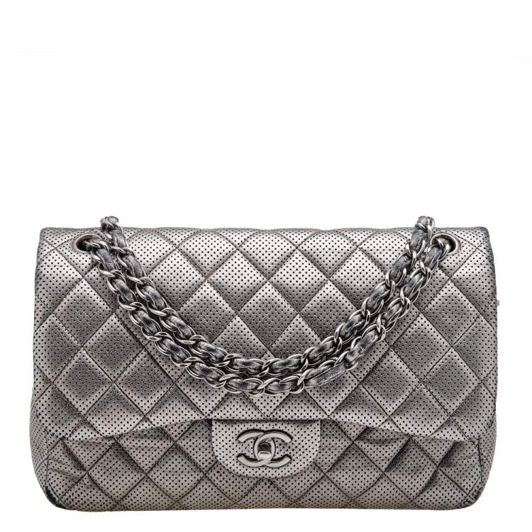 Chanel Metallic Grey Quilted Leather Jumbo Perforated Classic Double Flap  Bag Chanel | The Luxury Closet