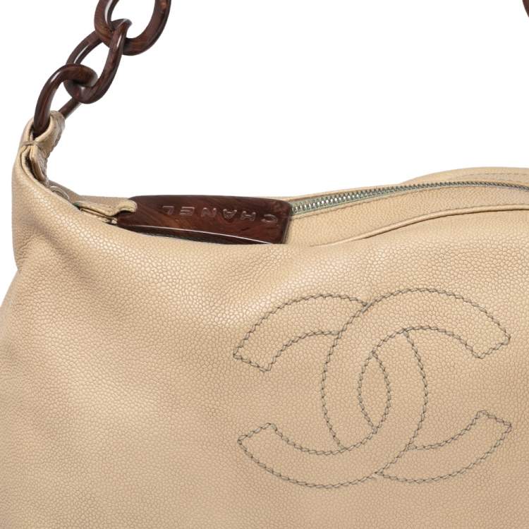 مملوكة مسبقًا Chanel Nude Beige Caviar Leather CC Wood Chain Hobo
