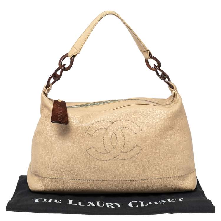 مملوكة مسبقًا Chanel Nude Beige Caviar Leather CC Wood Chain Hobo