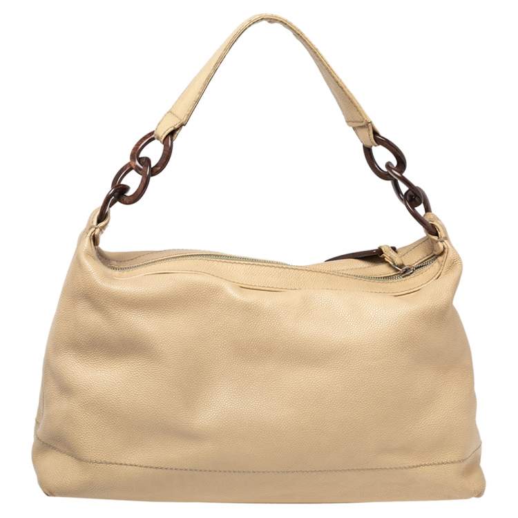 مملوكة مسبقًا Chanel Nude Beige Caviar Leather CC Wood Chain Hobo