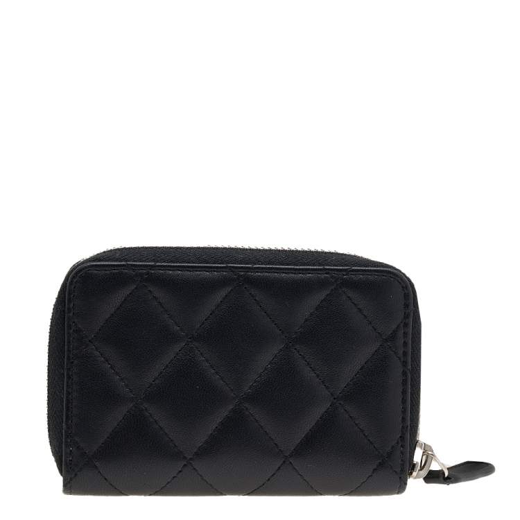 Pre Owned Chanel Black Quilted Leather Zipped Coin Purse
