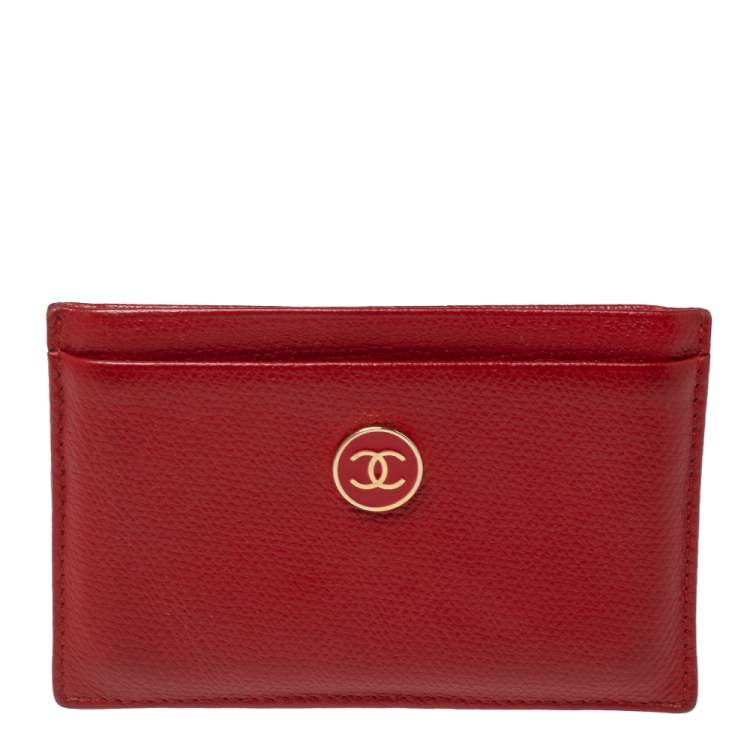 Pre Owned Chanel Red Leather CC  Card Holder