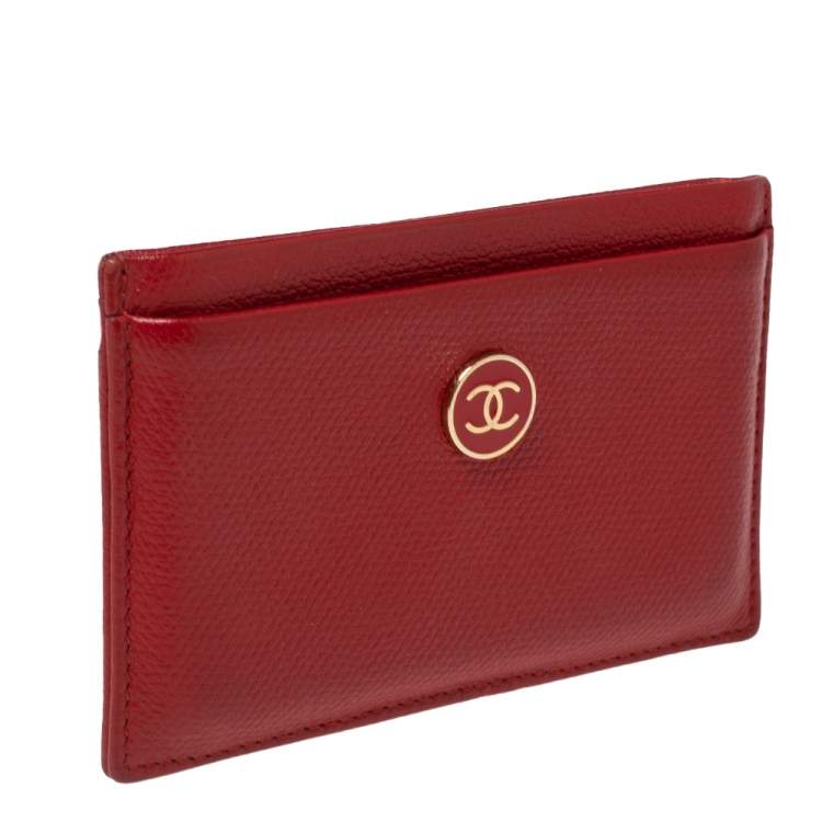 Pre Owned Chanel Red Leather CC  Card Holder