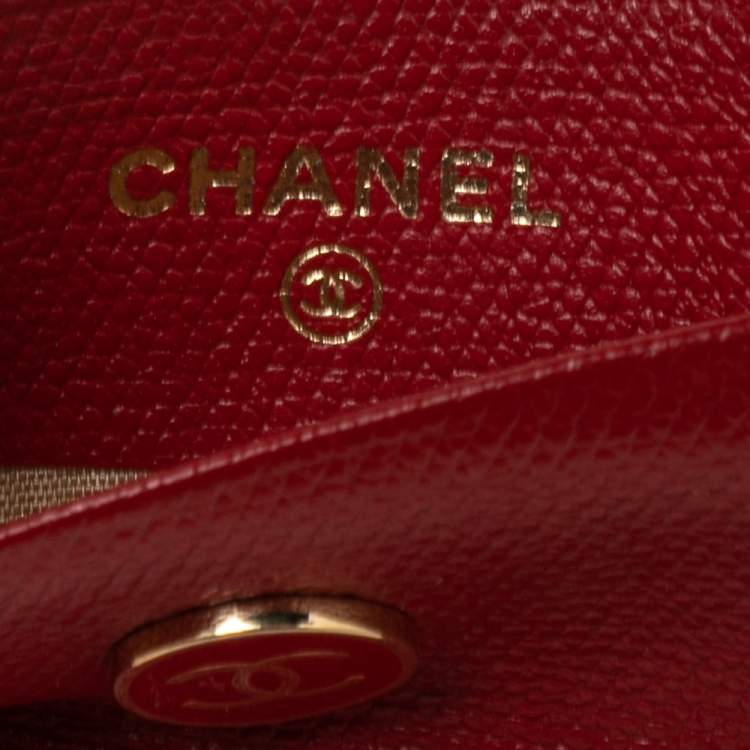 Pre Owned Chanel Red Leather CC  Card Holder