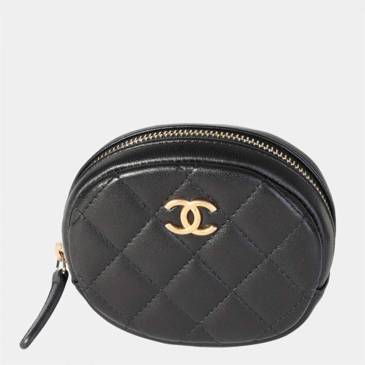 Chanel Black Lambskin Leather Round Quilted Coin Purse Chanel | TLC